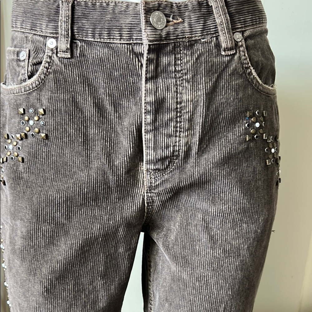 We The Free Brown Corduroy Flare  Leg  Stud Embellished Pants